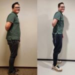 Mann vor und nach Fitness-Ernährungsprogramm, zeigt Gewichtsverlust und verbesserte Haltung.